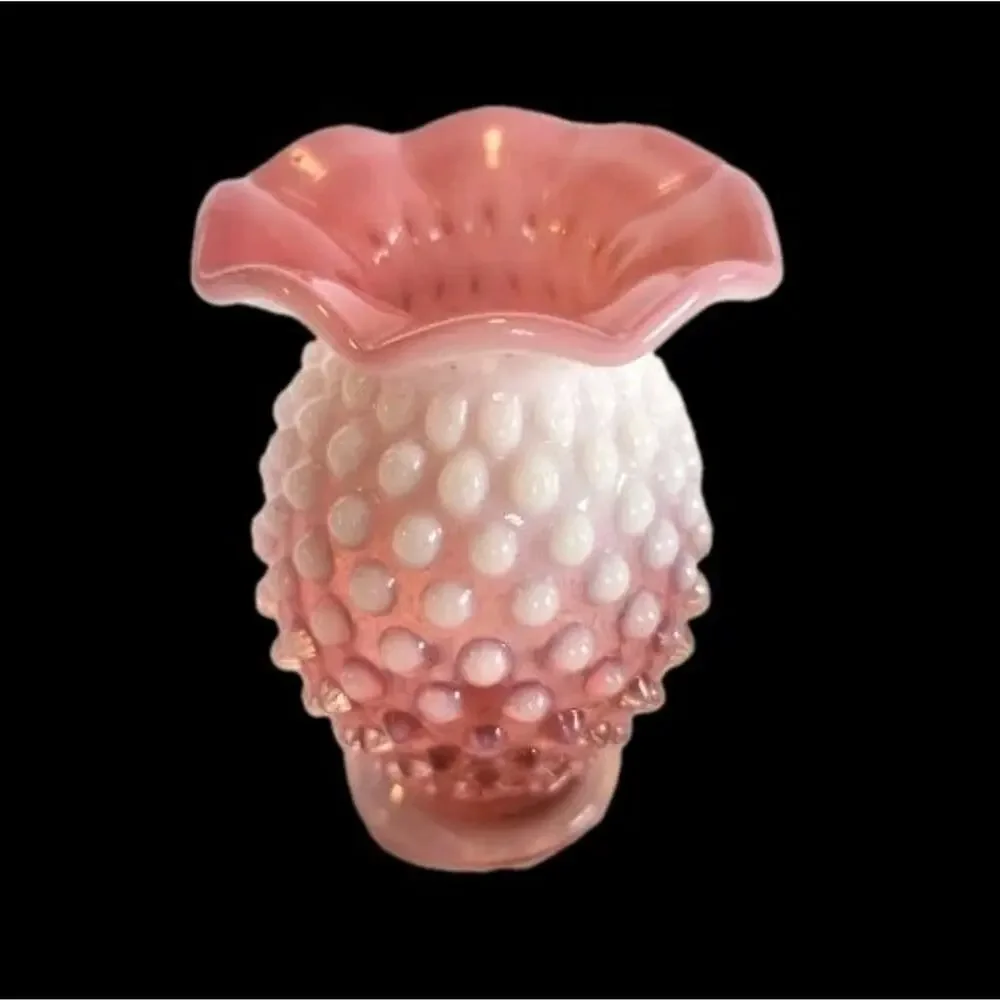 Vintage MCM Fenton Cranberry Opalescent Hobnail Bud Vase 3.75